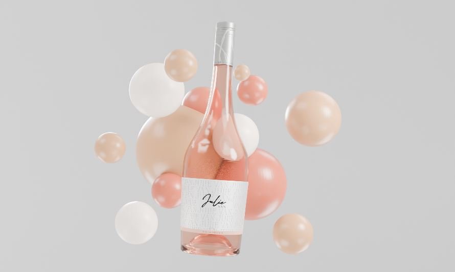 Rendu 3D d'une bouteille de vin, packaging Cuvée Julie